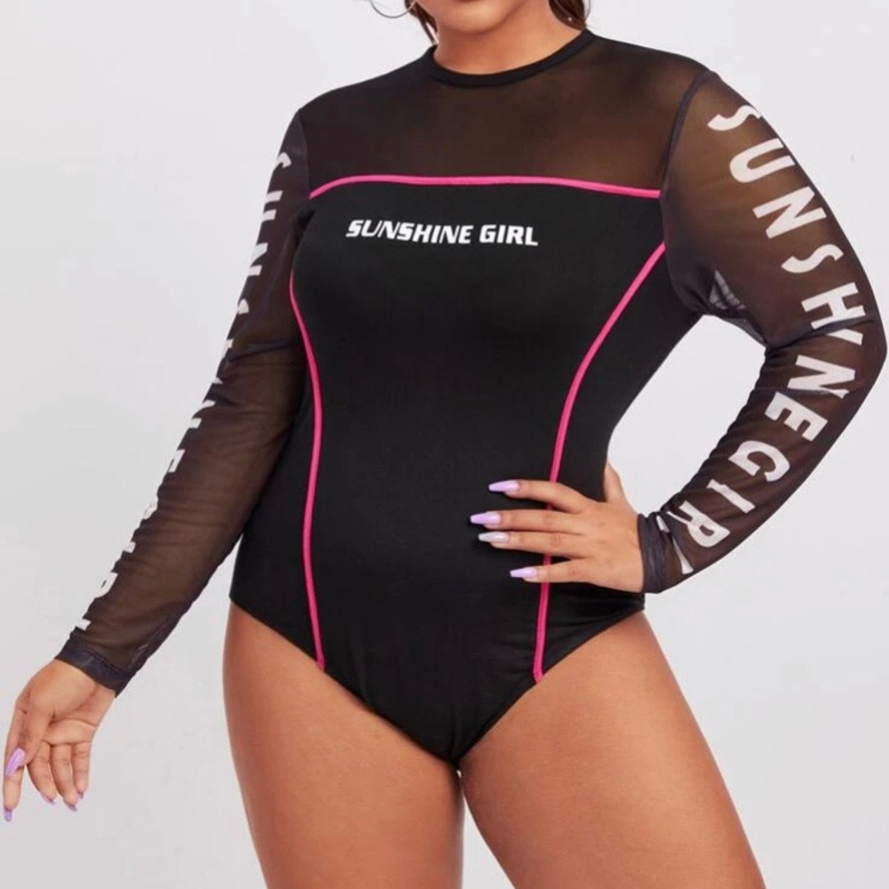 🖤NEW🖤 Sheer Mesh Insert Contrast Piping Bodysuit